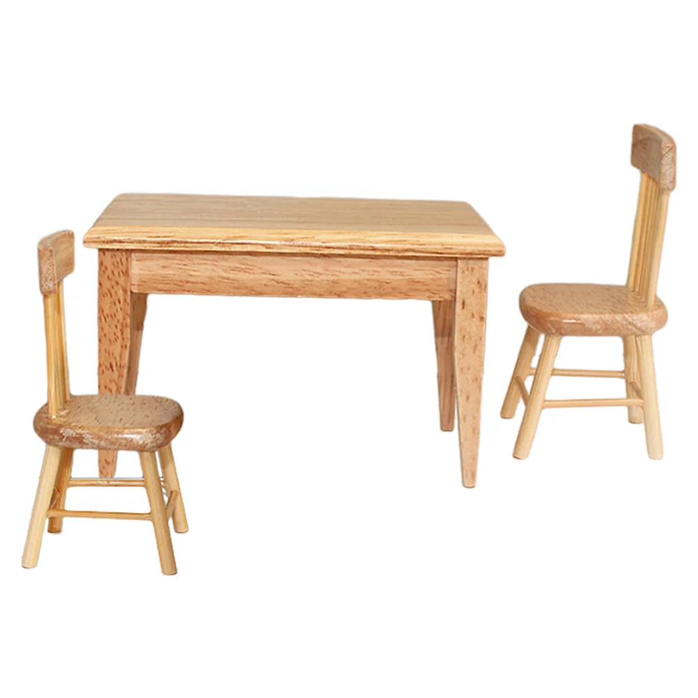 

1Set Miniature Furniture Decor Tiny Table Chairs Mini House Furniture Wooden Miniature Table Chair Set Micro Landscape