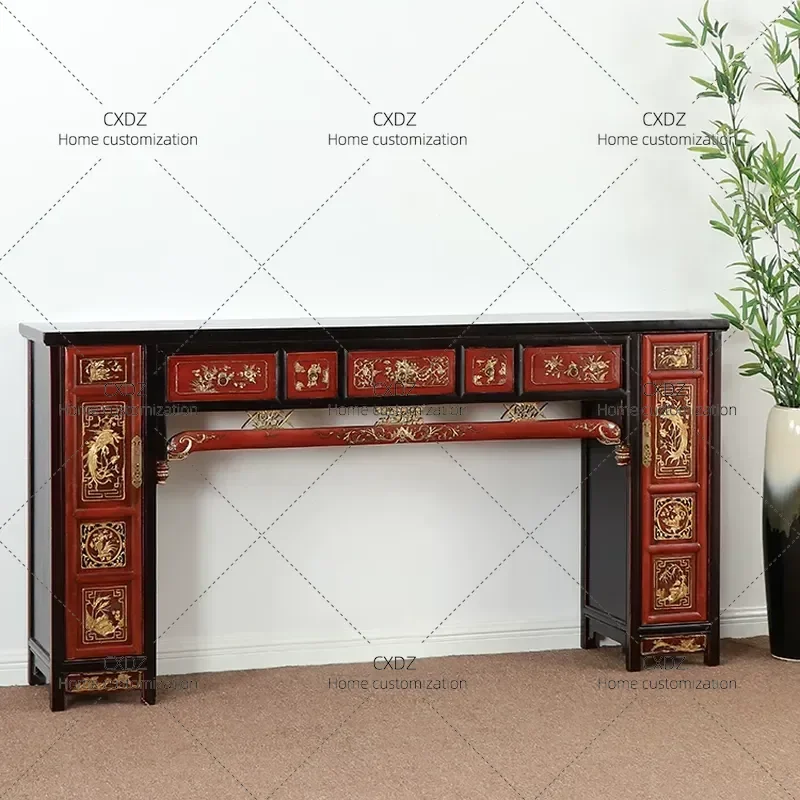 New Chinese Style Antique Solid Wood Console Table Ming Qing Classical Retro Entryway Table Flat Head Strip Case Decoration