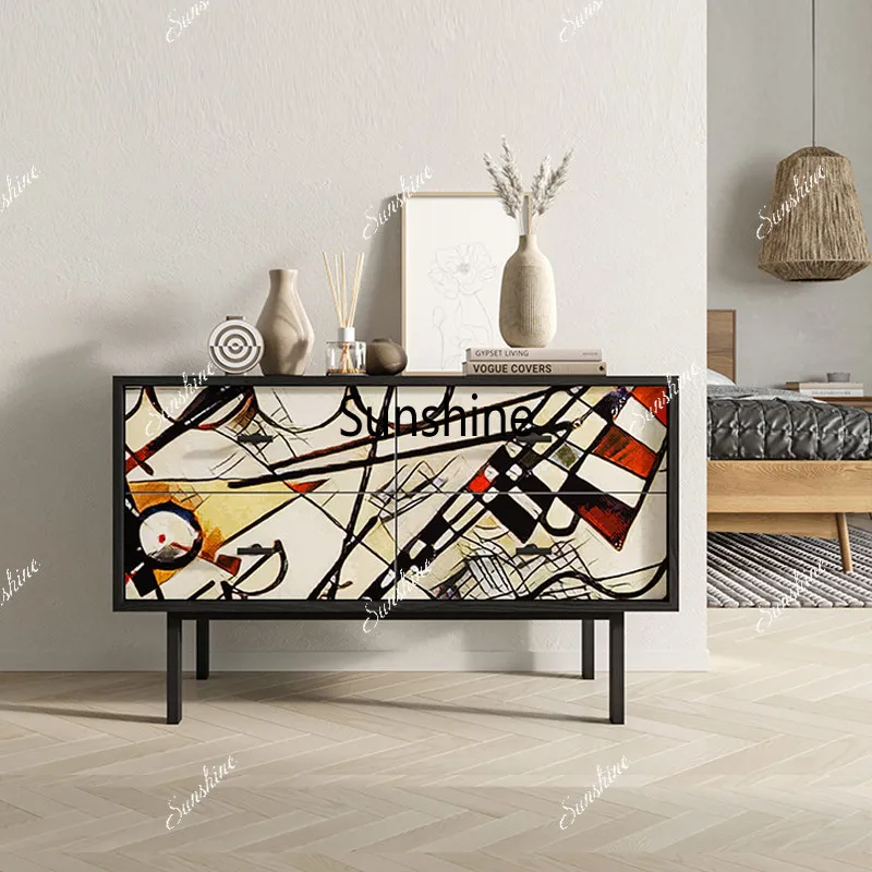 

French retro solid wood chest modern living room storage cabinet