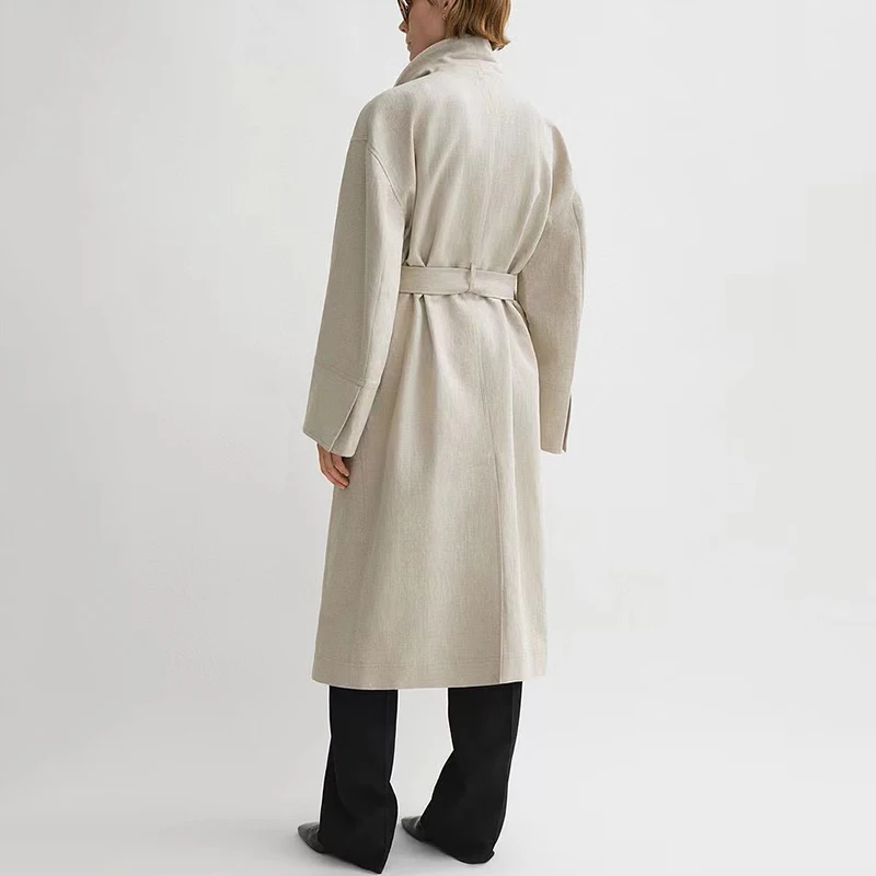 Gabardina larga con solapa irregular para mujer, chaqueta elegante de tela de lino de alta calidad, Otoño, nuevo, y2k, 2024