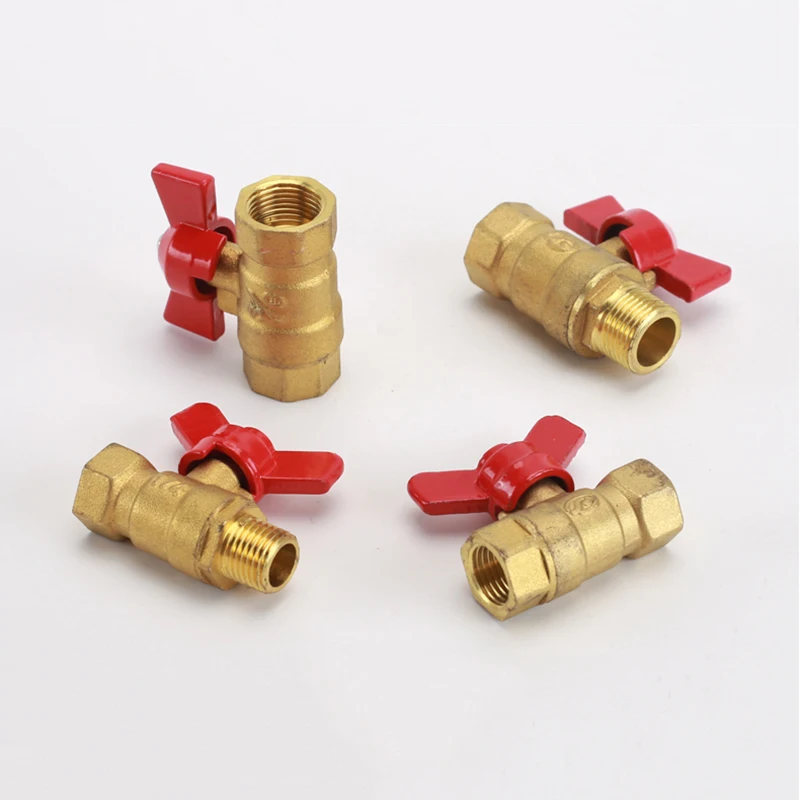 1/4＂3/8＂Brass Ball Valve Connector Butterfly Handle Female Male Thread Copper Water Gas Pipe Valve Pneumatic Air Pump Adapter