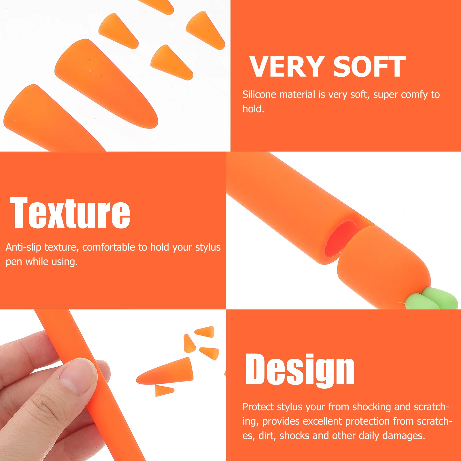 

Carrot Silicone Stylus Sleeve Orange Compatible Pencil 1 Ergonomic Grip Cover Anti-Slip Protective Scratch Resistant