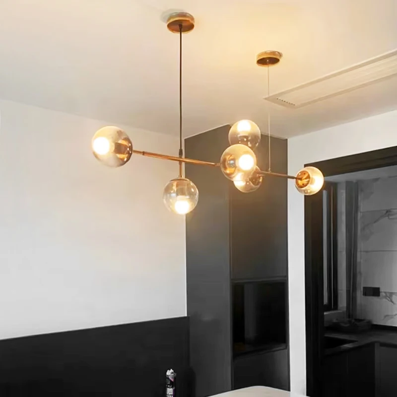 Nordic Art Strip Glass LED Pendant Lights Modern Glass Ball Suspension LOFT Ceiling Chandelier Hanglamp Smoke Gold Hanging Lamp