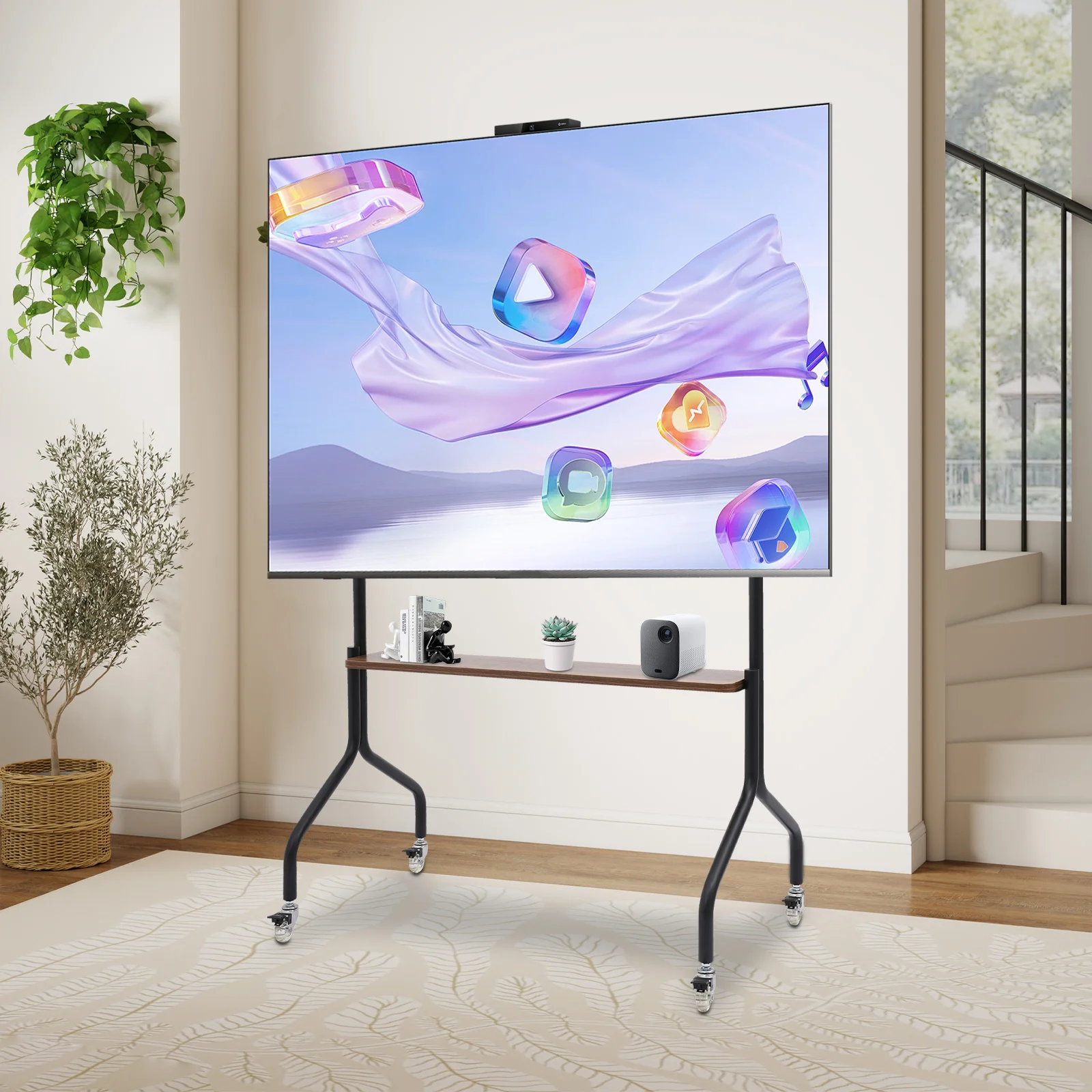 

Черная железная передвижная подставка для телевизора 85*50 см с тормозом, универсальное колесо, регулируемая плоская подставка для хранения из орехового дерева