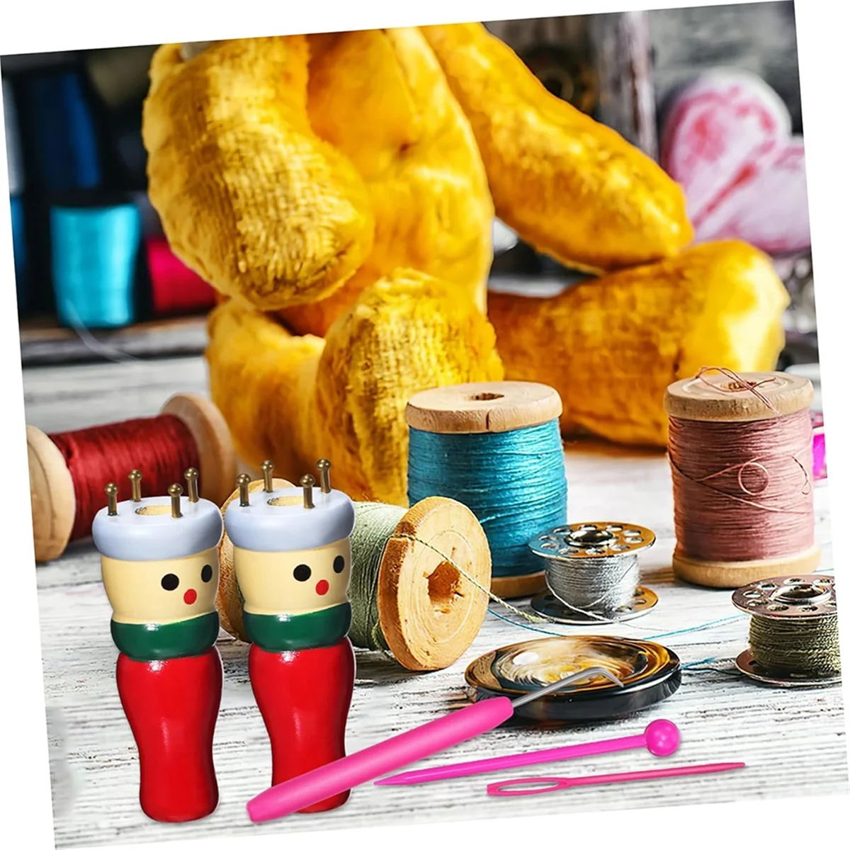 ABXK Doll Weaving Kit 4 Pcs Knitting Dolls Wooden Tools DIY Weaving Toy for Random