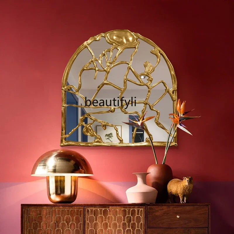 Customized special-shaped mirror, wall hanging, wall decoration, hand-carved irregular guest restaurant entrance mirror