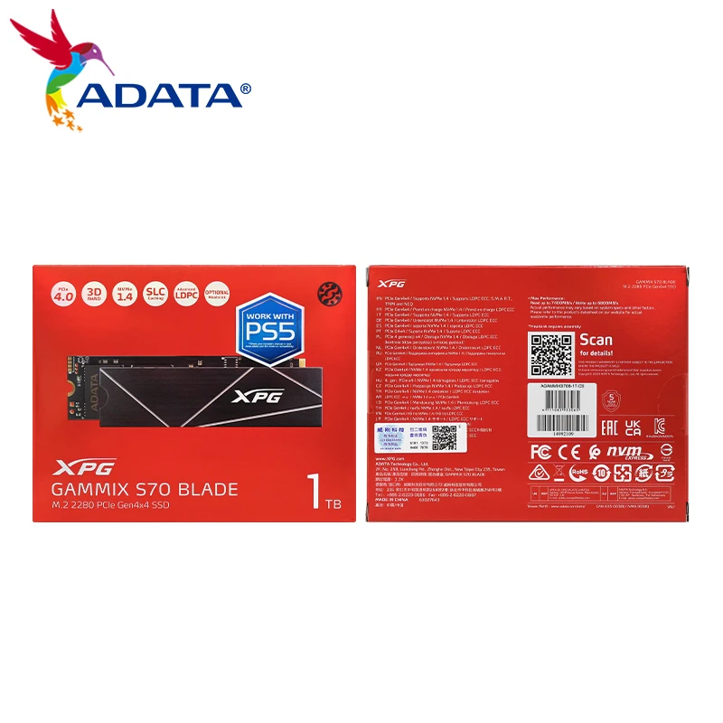 Adata S70 Blade XPG SSD M.2 NVMe PCIE4.0 Internal Solid State Disk  with Heatsink 1TB SSD Black Hard Drive for PS5 Desktop