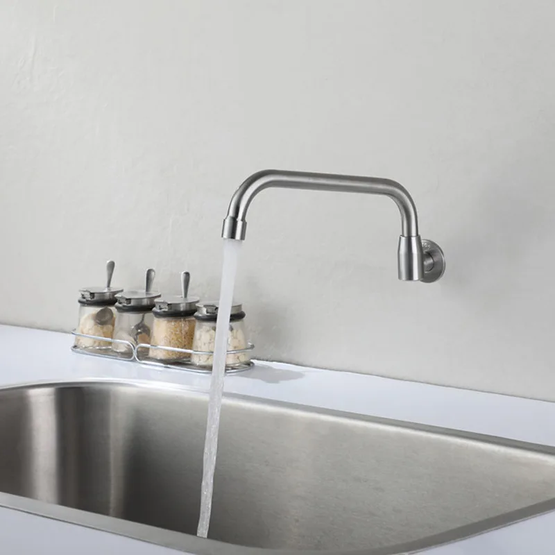 

Wall Mounted Kitchen Sink Swing Faucet Popel Single Cold Water Tap Swivel Spout Faucet 180°Kitchen Faucet 304 Steel Stainless