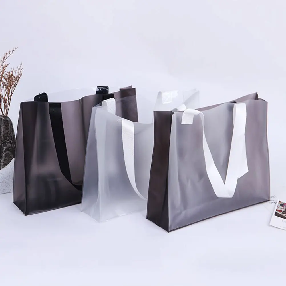

3Pcs PVC Transparent Shopping Bags Foldable Waterproof Handheld Large Capacity Reusable Tote Picnic Camping Gift Storage Pouches