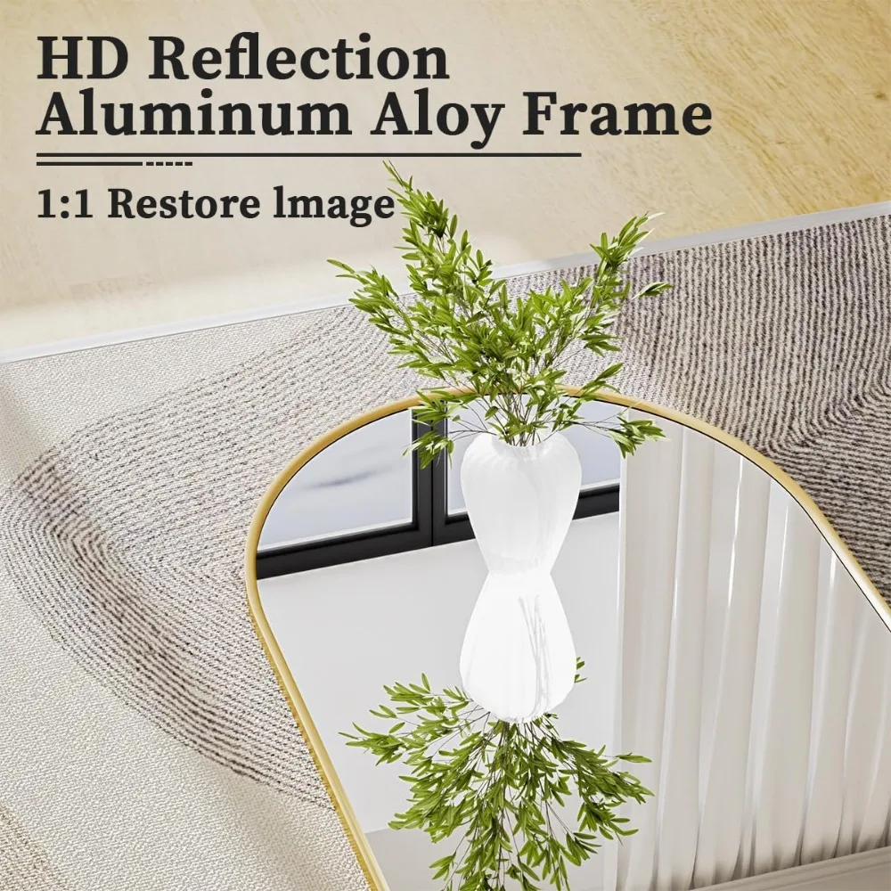 กระจกตั้งพื้นทรงโค้ง, ขนาด 64 x 21 นิ้ว กระจกเต็มตัวสำหรับวางหรือแขวนผนัง, กระจกทรงโค้งด้านบนสำหรับมองทั้งตัว