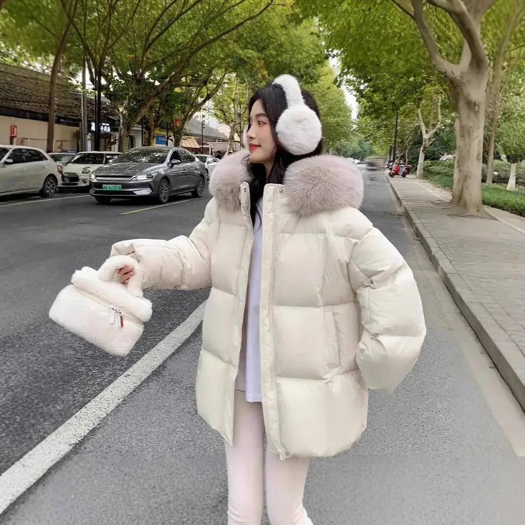 Engrossado com capuz para baixo jaqueta feminina moda meados de comprimento casaco pena de pato branco novo 2026 na moda tamanho pequeno