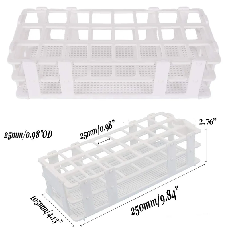 6Pcs Plastic Test Tube Rack 24 Holes Lab Test Tube Rack Holder For 25Mm Test Tubes, Detachable, White
