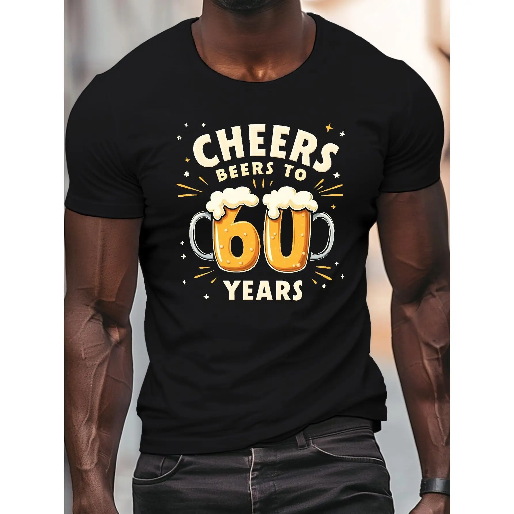 

Funny 60th Birthday T-shirt Men Cheers Beers To 60 Years Graphic Tee Beer Lover Gift 60 Years Old Birthday Party Top