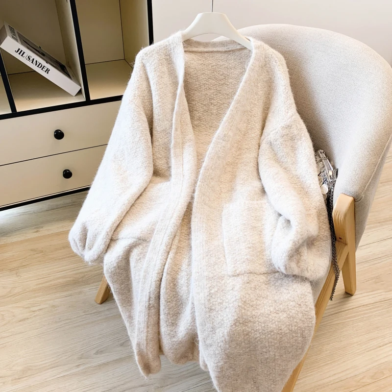 

Elegant Midi Knitted Cardigan Women Fashion Long Sleeve Sweater Outerwears Winter Korean Knitwears Ladies Loose Casual Jumpers