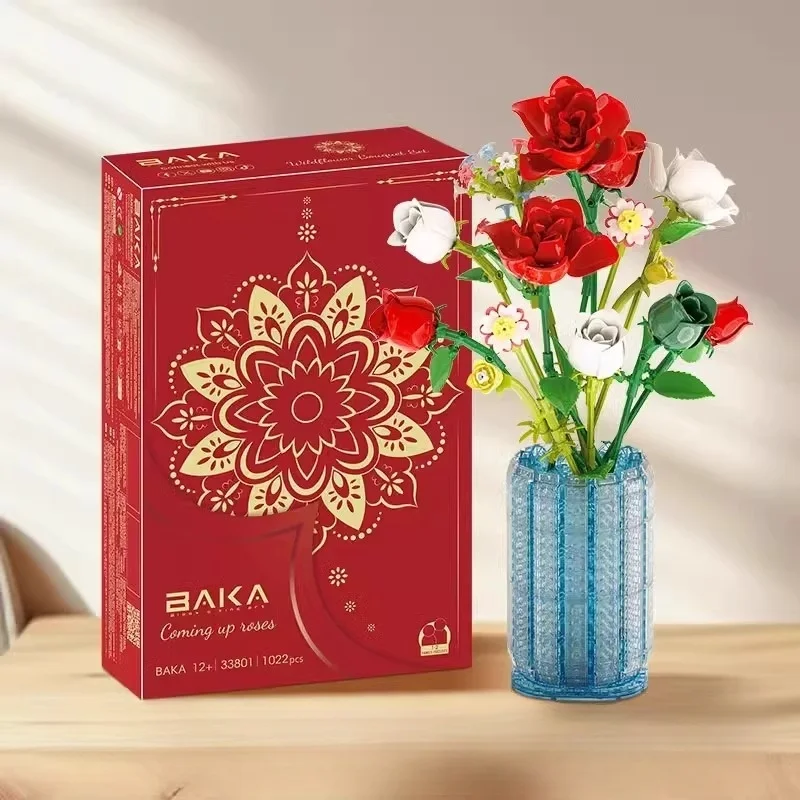 

Приближающие розы Роза Мелкие частицы Строительные блоки Цветочная головоломка DIY Сборка Вечный цветок Украшение рабочего стола Праздничный подарок
