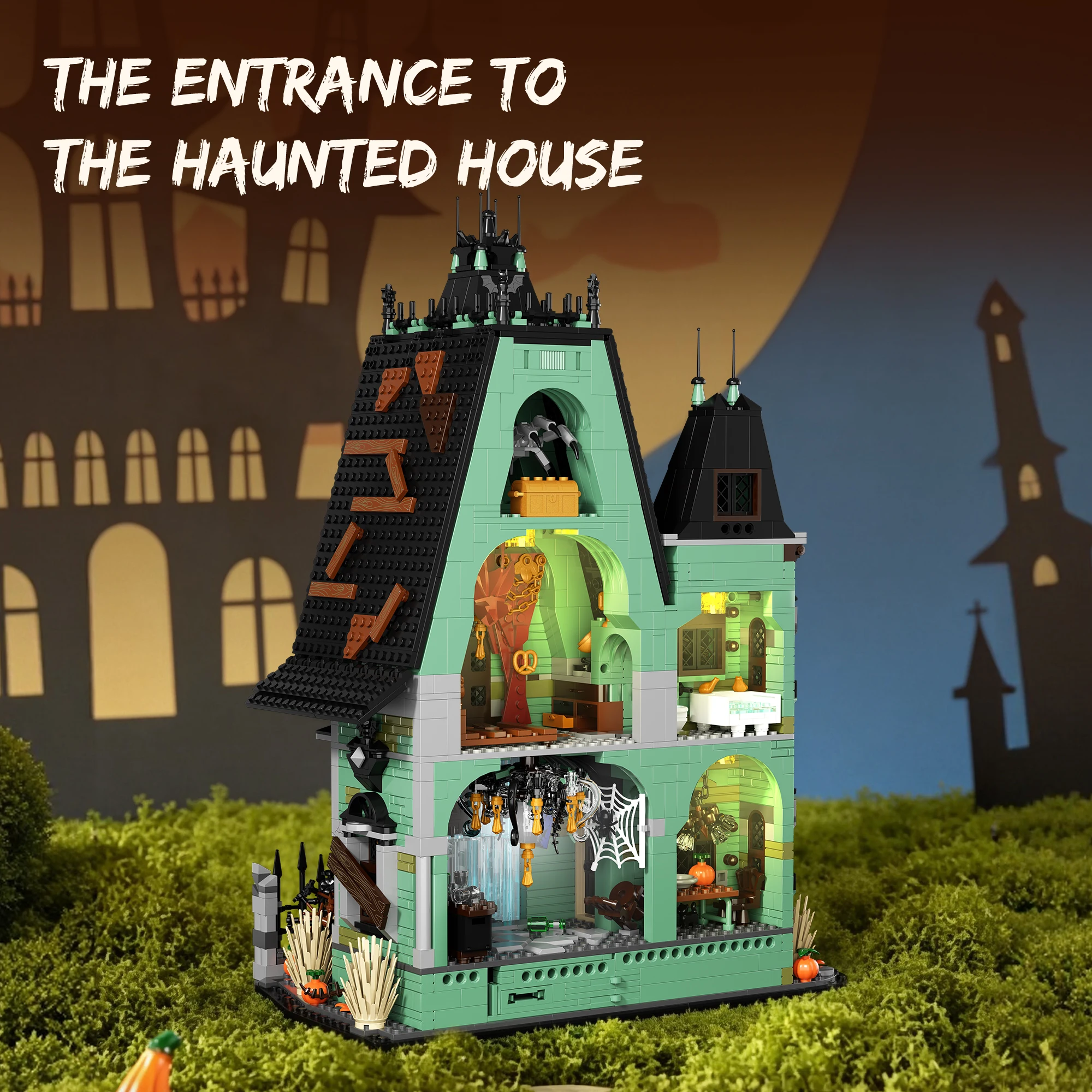 2233-teiliger Halloween Gotisches Geisterhaus Baukasten Retro Horrorhaus Modell Bausteine Feiertagsdekoration Geschenk Lernspielzeug