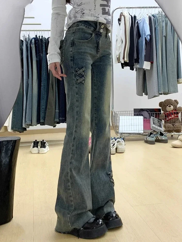 Retro Vrouwen Flare Jeans Hoge Taille Zomer Casual Vintage Zoete Denim Broek Streetwear Slim All Match Lady Jeans Broek