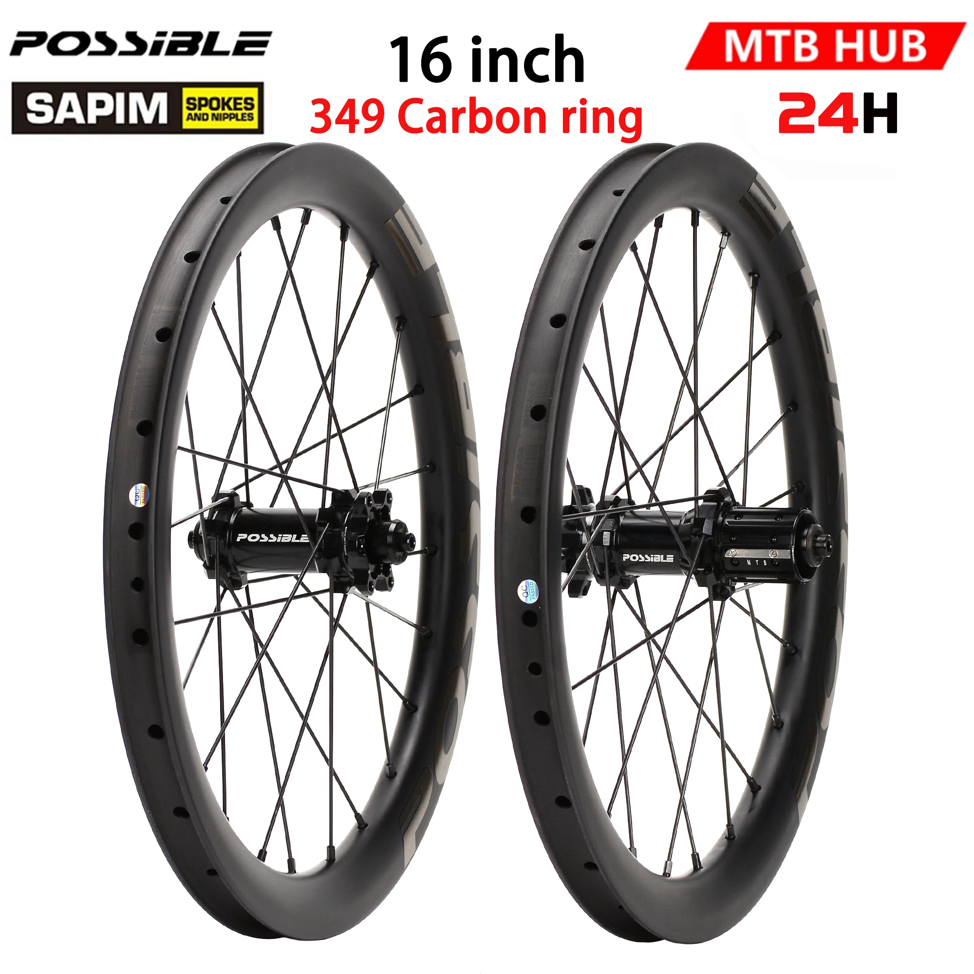 

POSSIBLE Rim Dt Ratchet System Wheelset 16 inch 349Carbon ring 24H 100x9 135x10 Disc Brake Carbon fiber wheel SAPIM SPOKES