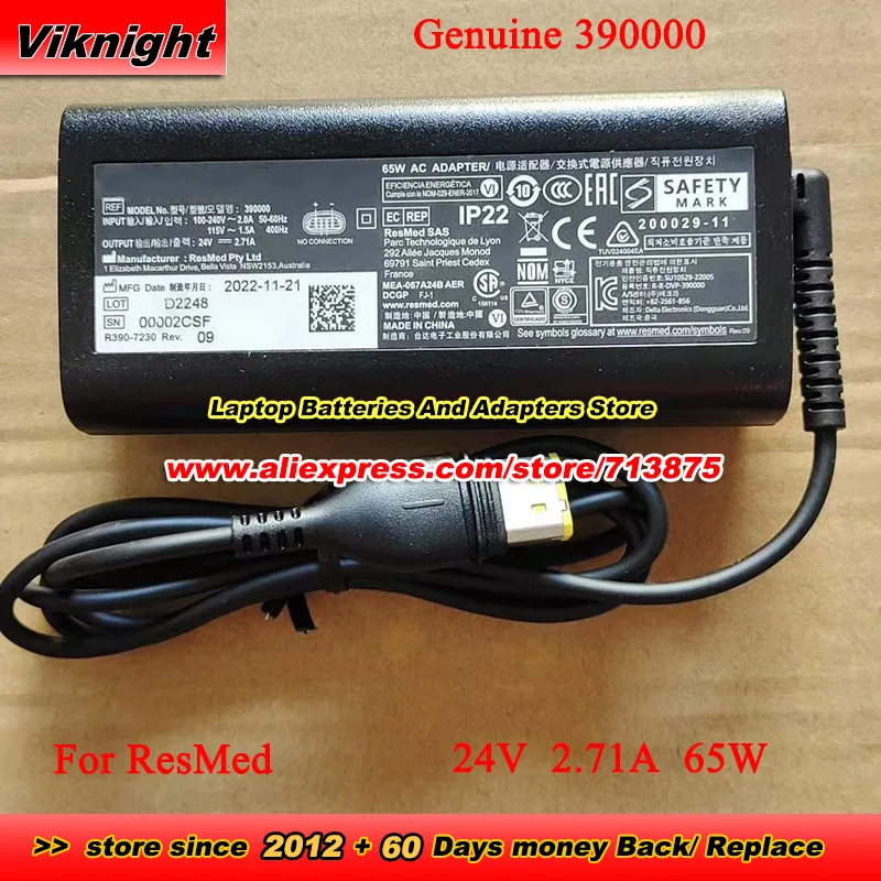 Genuine for ResMed 390000 AC Adapter 24V 2.71A 65W Power Supply for ResMed AirSense 11 CPAP Machine S11