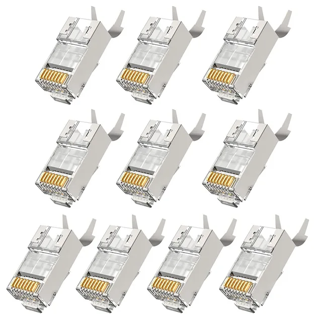 10/50/100 szt. Złącze RJ45 Cat6a Cat7 RJ45 wtyczka ekranowana FTP 8P8C złącza sieciowe zaciskane