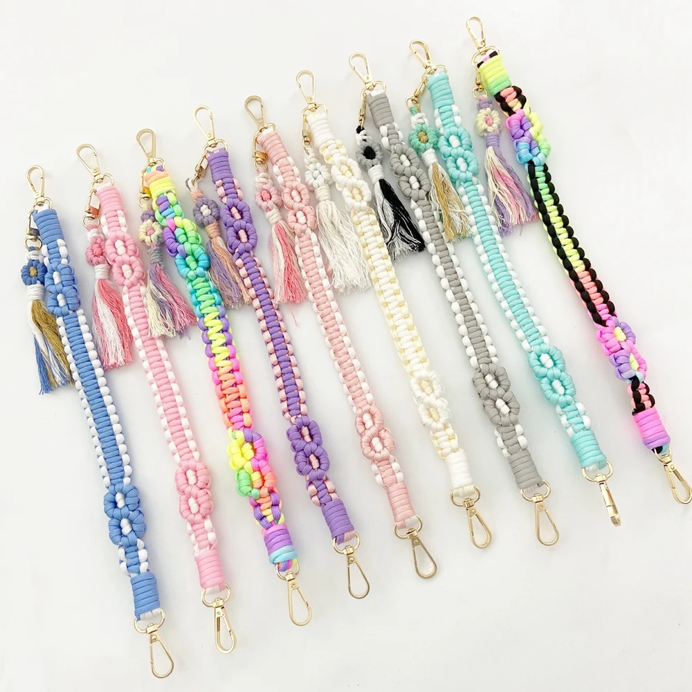 Hand-woven Soft Braided Keyring Fringed 38cm Tassel Bag Handle Colorful Keychain Straps for Wallet Handbag Bottle DIY Gifts