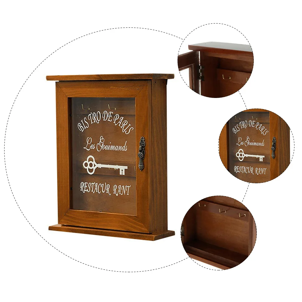 Wooden Key Cabinet Wall Mounted Decorative Key Holder Box Organizer Rustic Farmhouse Hanging for Home Living Room Brown