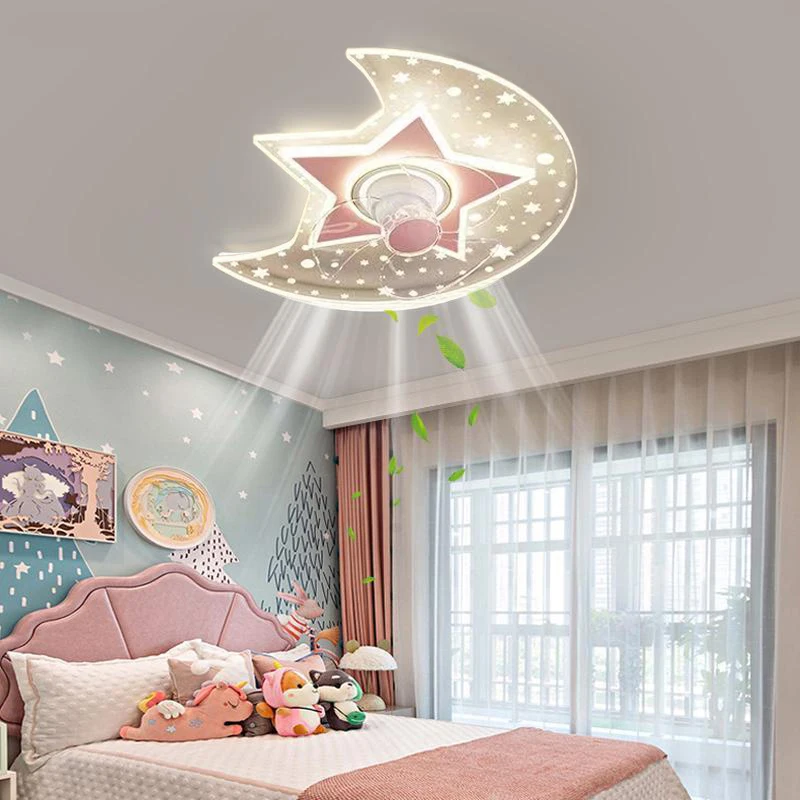 Children Ceiling Fan With Light Kids Room Light Ceiling Star Moon Chandelier fan Modern Nursery Baby Boys Girls Bedroom Lamp 실링팬