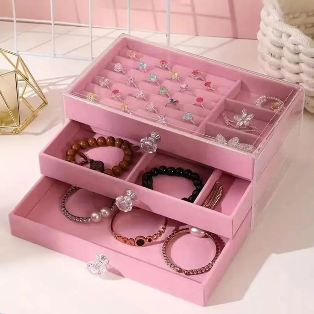 

Large Capacity Acrylic Jewelry Organizer Dustproof Stackable 3 Layers Jewelry Box with Clear Cover Drawer Jewelry Box Desktop