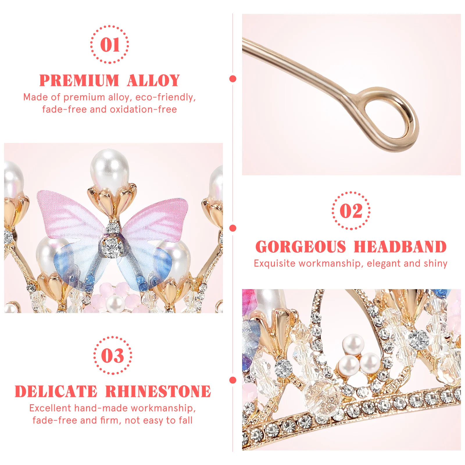 Kids Rhinestone Crystal Crown Headband Comfortable Hair Accessories for Birthday Festivals Photography Parties Girl Headband