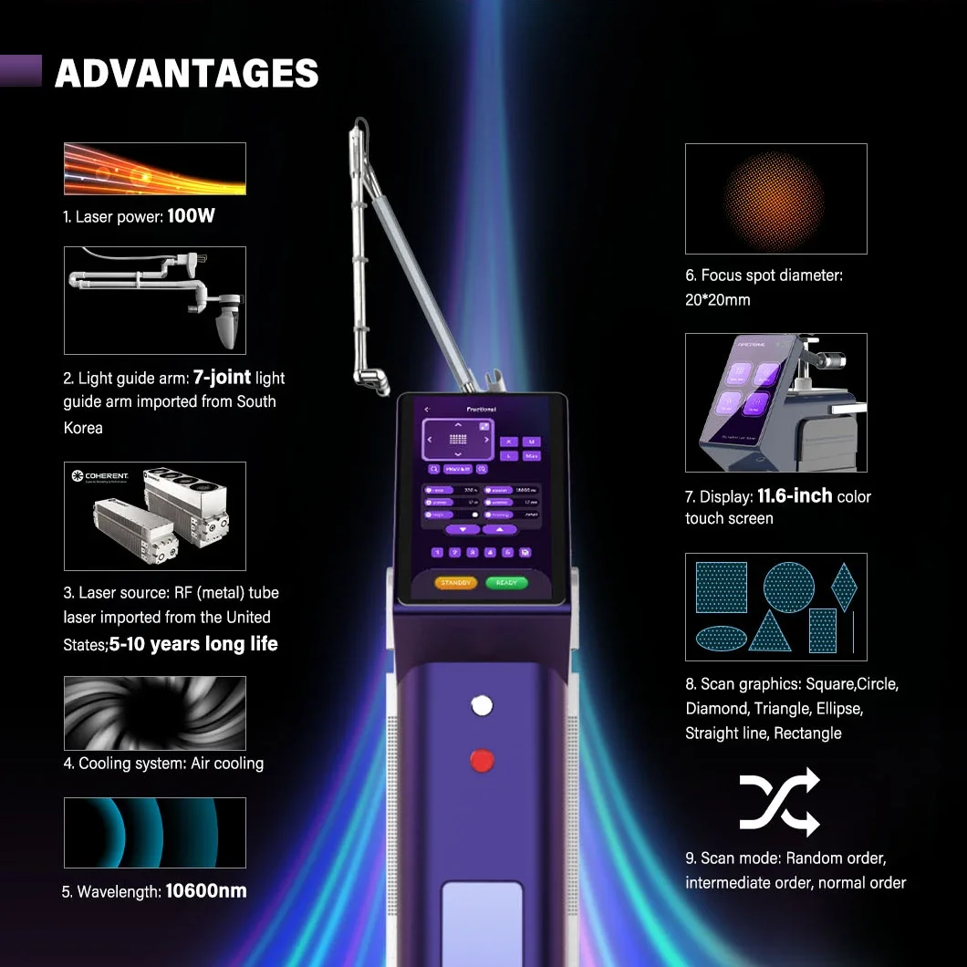 Fractional CO2 Laser CO2 Fraccionado CO2 Fractional Machine Erbium Dermatology Equipment