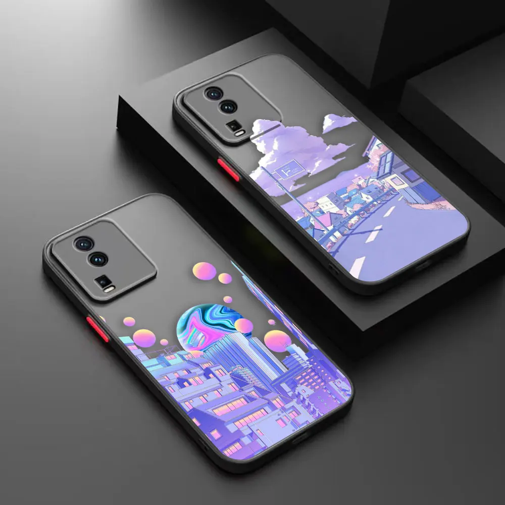 Matte Case for VIVO X90 X80 X70 5G X60 X50 X30 IQOO NEO 3 5 7 PRO PLUS X23 X20 Case Japanese Anime Hand-Painted House Landscape