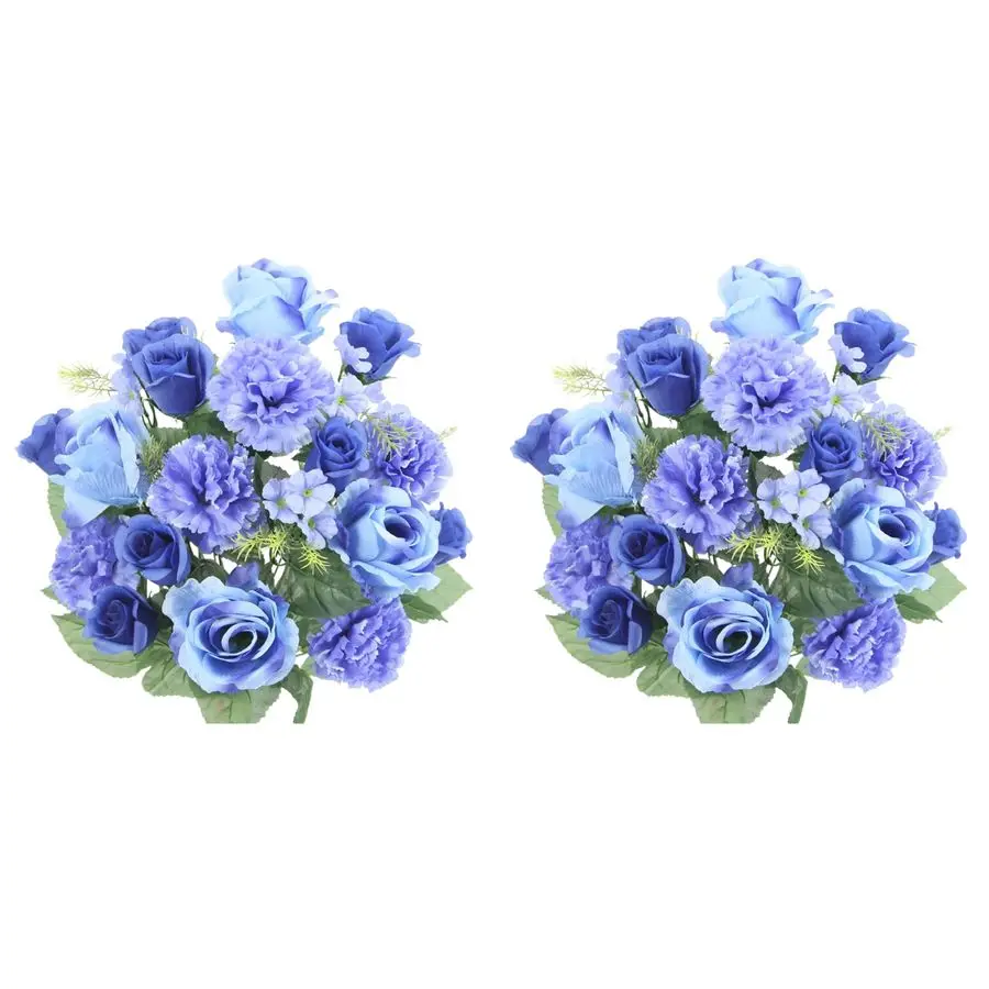 

2 pcs 24 Stem Artificial Flowers Roses Carnation Mixed Bush Spring Faux Flower Indoor Wedding Home Decor, Cemetery Decorations f