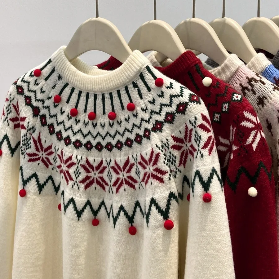 

Woman's Christmas Jumper Fair Island Jacquard Knit Sweater Autumn And Winter Trendy Fair Sweater Thickened And Warm