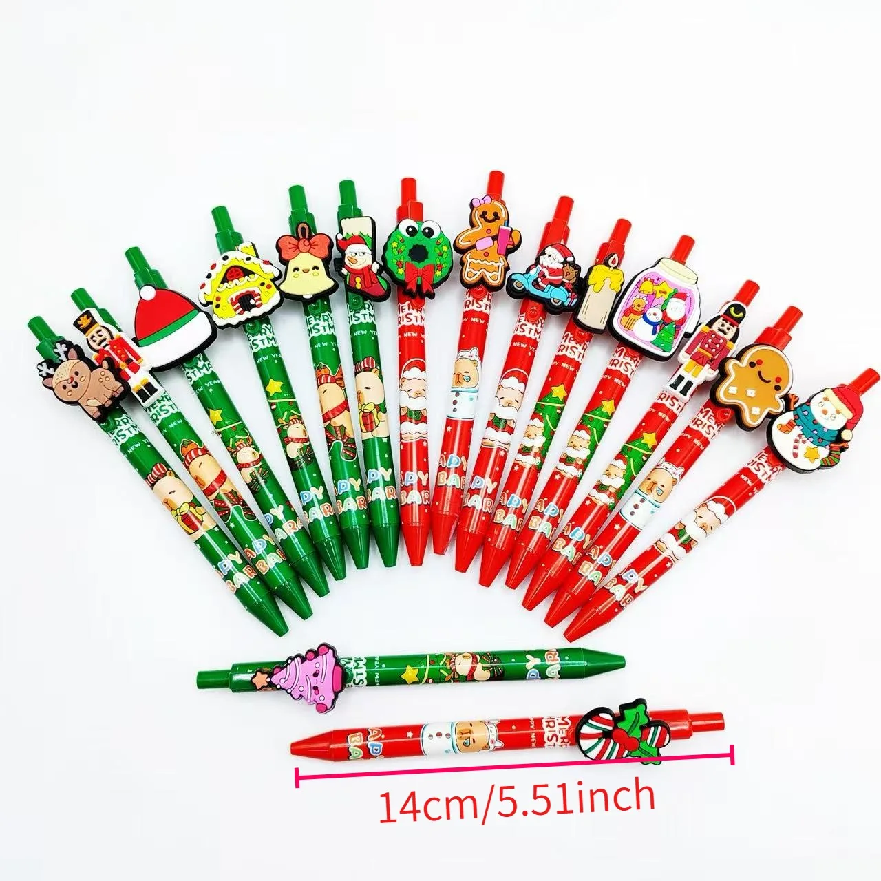 8Pcs/16Pcs Creative Christmas Red and Green Dual-Color Retractable Ballpoint Pens Christmas Reindeer, Christmas Tree, Snowman Series Ballpoint Pens Student Writing Gift Pens