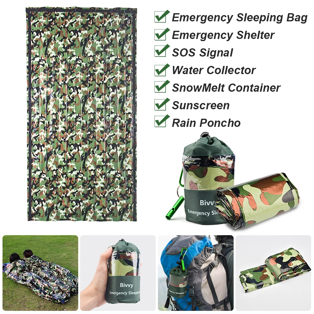 Camouflage Waterproof Emergency Sleeping Bag 120x200cm Portable Warmth Survival Camping Reusable Send Original Storage Bag