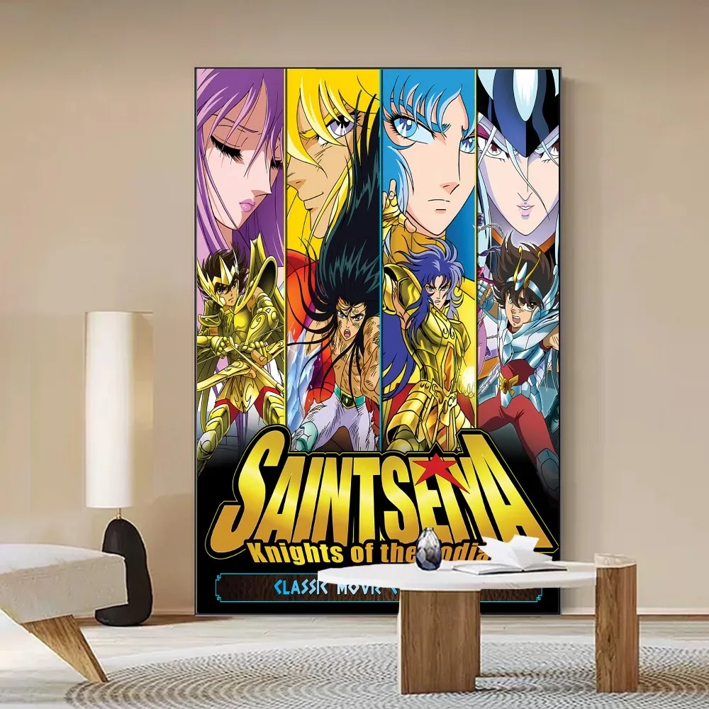 Saint Seiya Poster Self-adhesive Art Poster Retro Kraft Paper Sticker DIY Room Bar Cafe Vintage Decorative