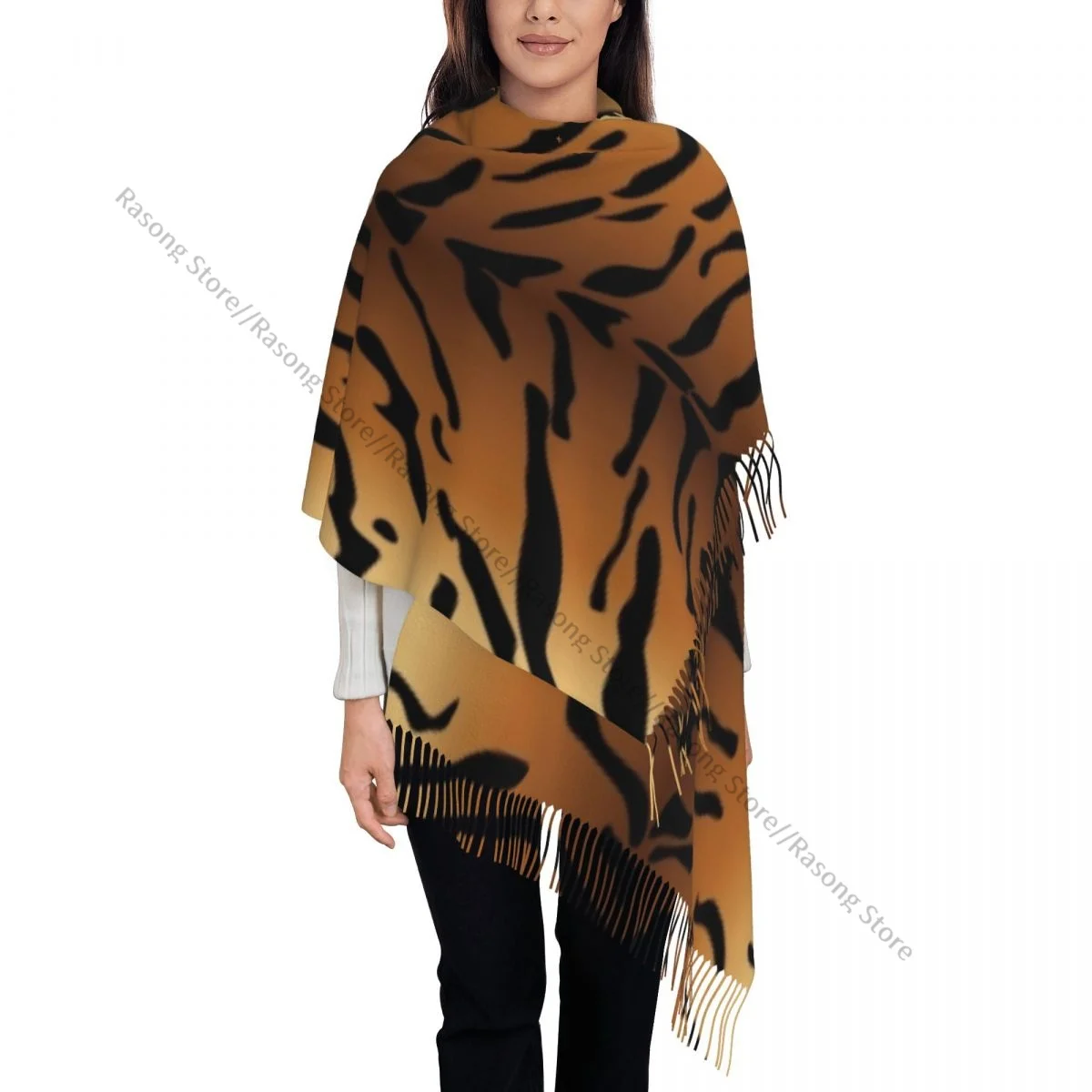 Autumn Winter Warm Scarves Tiger Skin Background Fashion Shawl Tassel Scarves Wrap Neck Headband Hijabs Stole