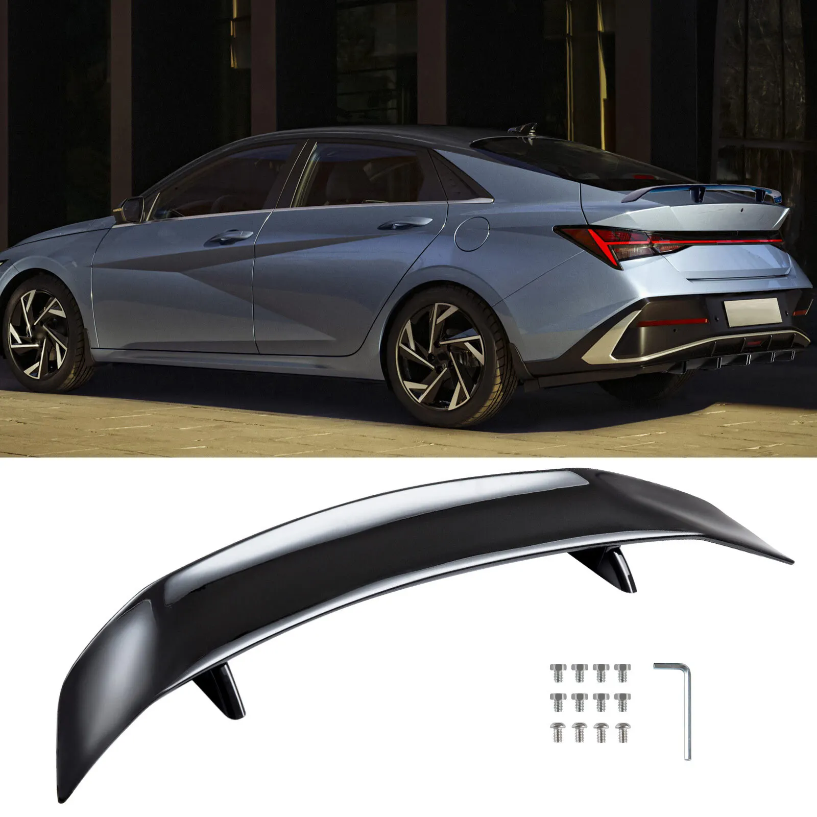 

For 2012-2024 Hyundai Elantra 47" Rear Trunk Spoiler Racing GT Wing Gloss Black