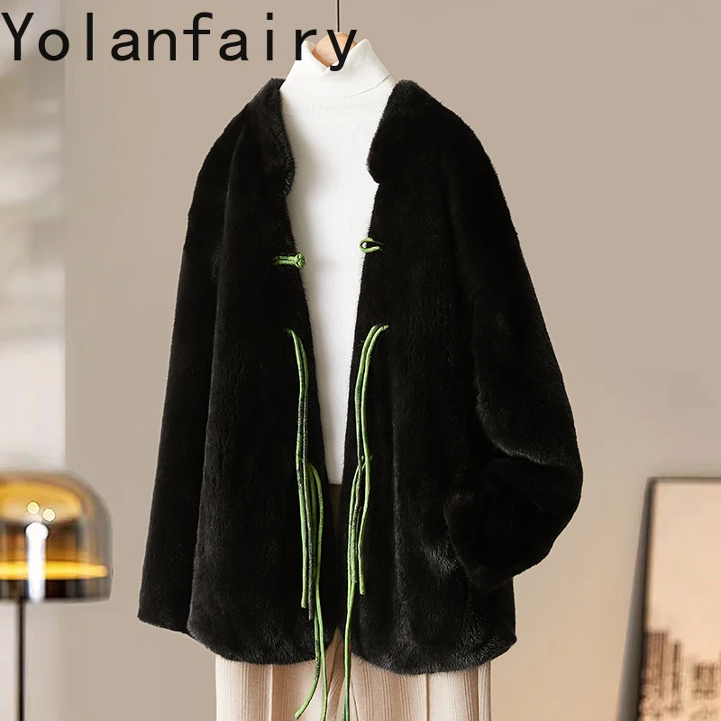 YOLANFAIRY Natural Fur Coat Woman Autumn Winter Warm Whole Mink Fur Jackets for Women Luxury 2025 Black Real Fur Jacket Abrigos