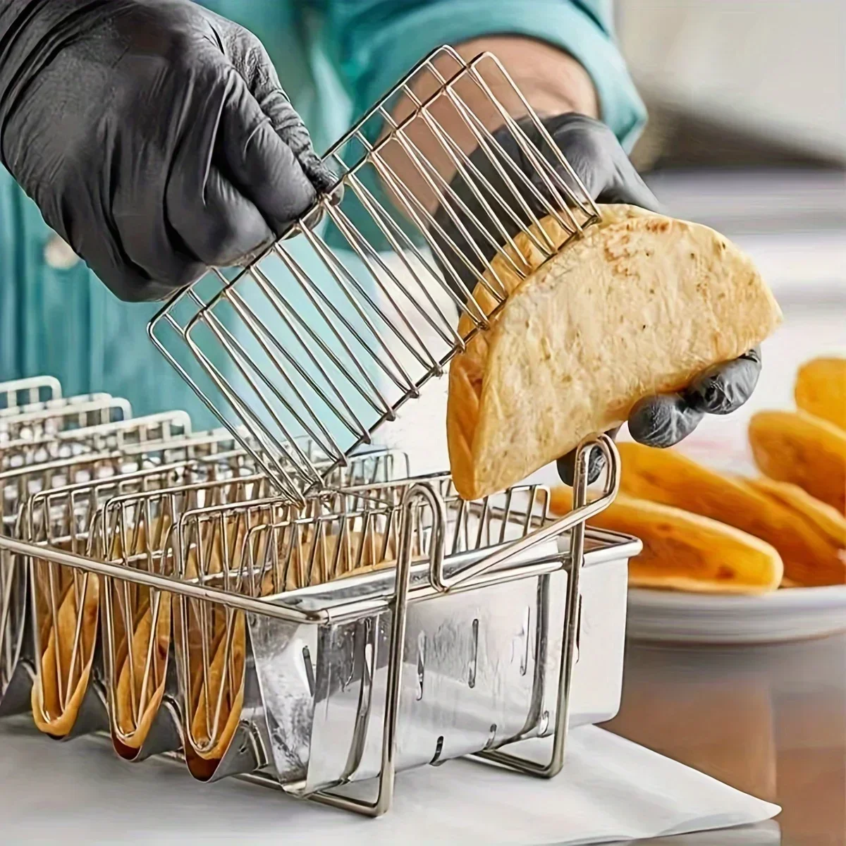 8 Grids Mexican Tucker Frying Taco Basket with Non Slip Dip Plastic Handle Fried Rack Perfect for Home Party Food Serving