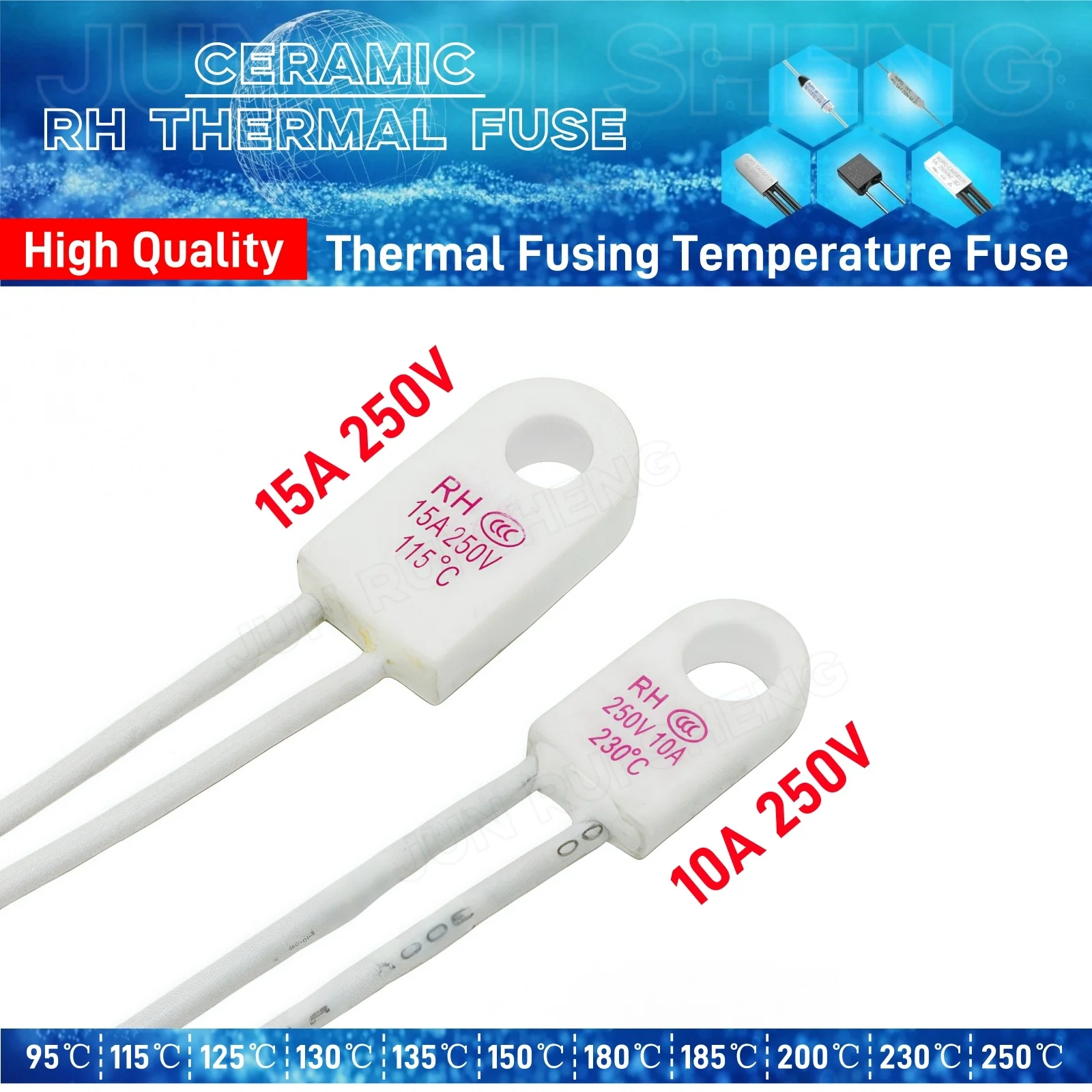 10PCS Ceramic Thermal Fuse RH 10A 15A 20A 250V TF 95C 115C 125C 130C 135C 150C 180C 185C 200C 230C 250C Temperature Fusible Fuse