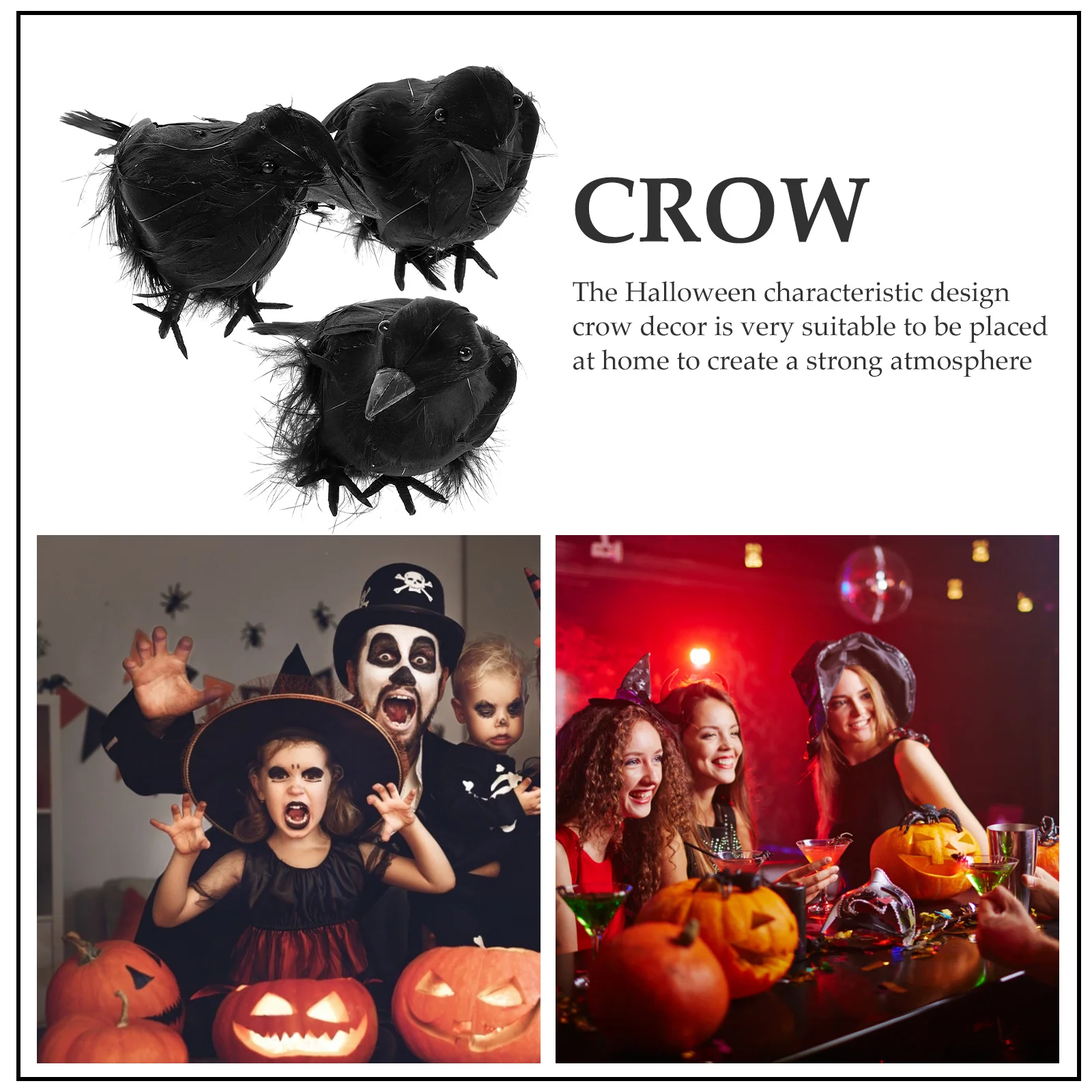 

3Pcs Halloween Crow Decor Artificial Realistic Black Fake Crow Decorations Scary Party Supplies Haunted House Props