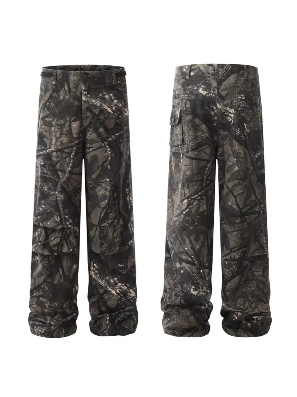 

American Retro Camouflage Branch Pattern Jeans Loose Straight Casual Workwear Pants for Men And Women Spring Autumn Wear