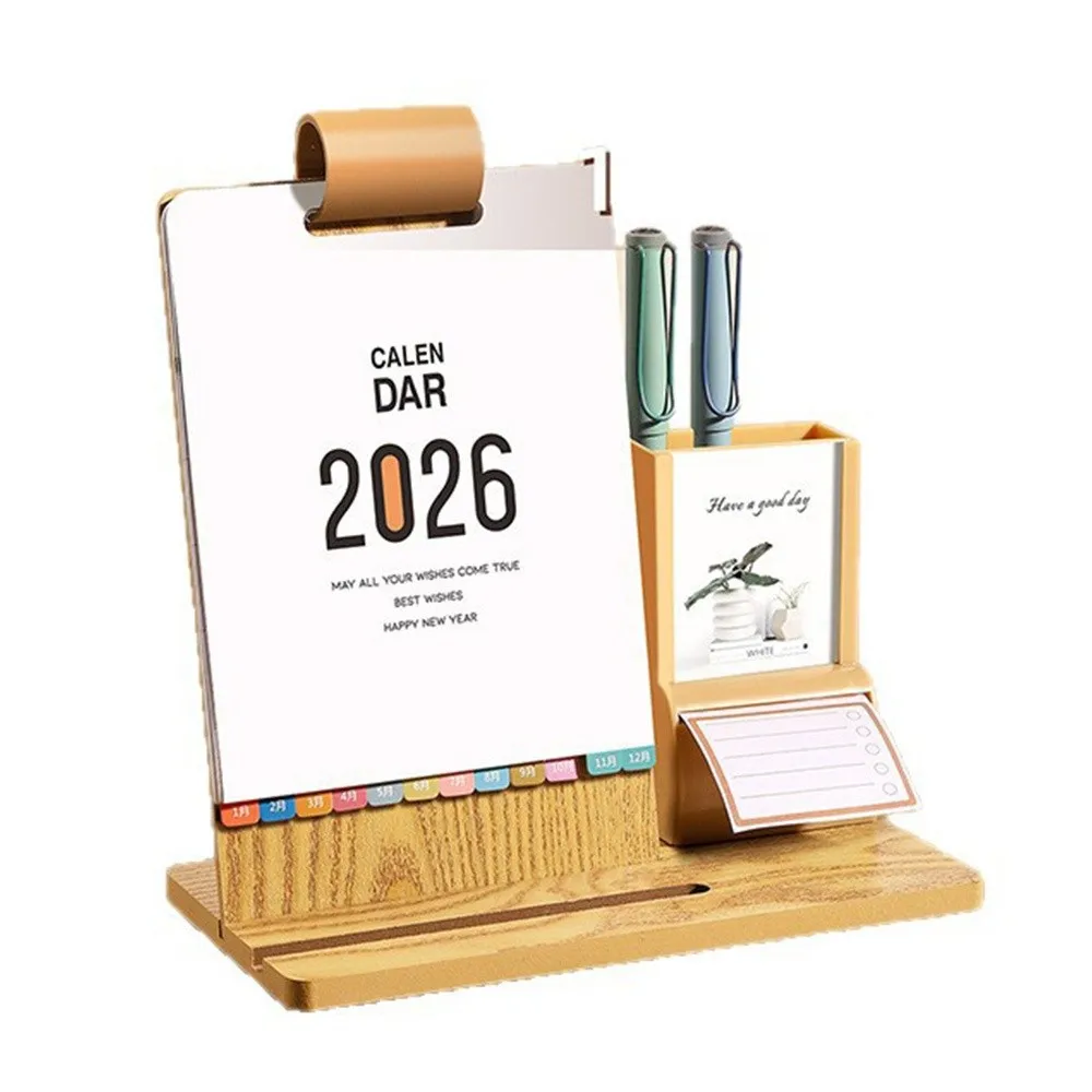

New Year of The Horse 2026 Desk Calendar Student Stationery with Pen Holder Ornamental Gift Box Flip Calendar Desktop Decoration