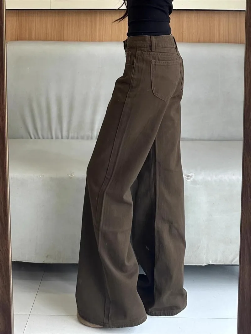Low Waist Brown Micro Flare Jeans Women Loose Wide Leg Denim Pants Vintage Y2K Casual Bootcut Trousers Streetwear All Seasons