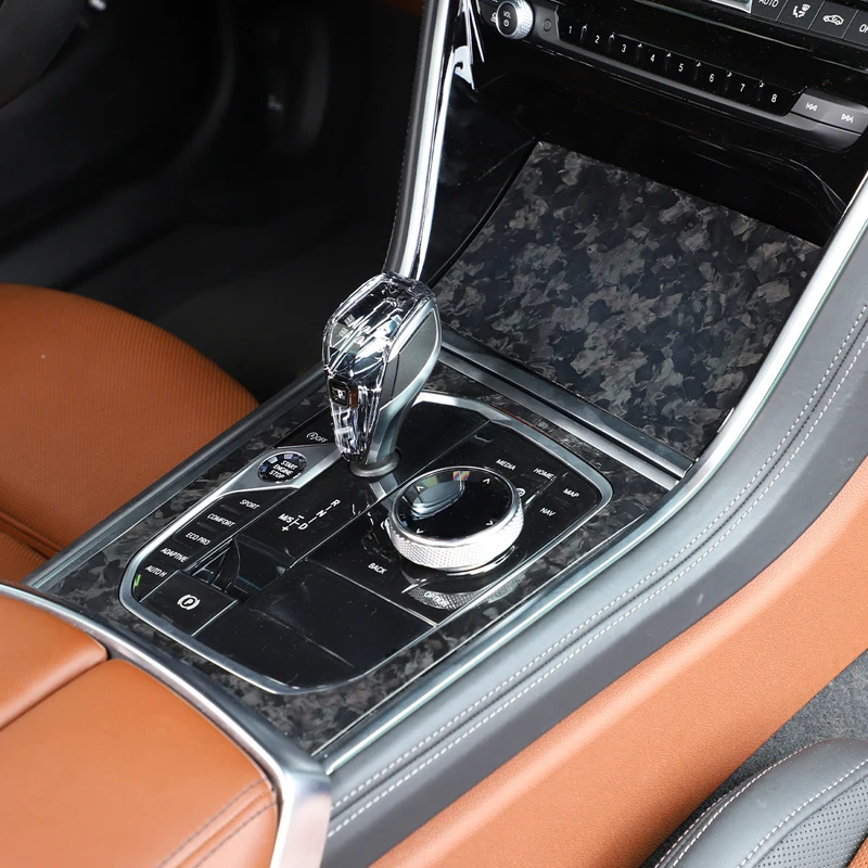 لسيارات BMW 8 Series G14 G15 G16 إطار لوحة تروس التحكم المركزي ملصق تزيين السيارة الداخلي ألياف الكربون الحقيقية 2 قطعة 2019-2022