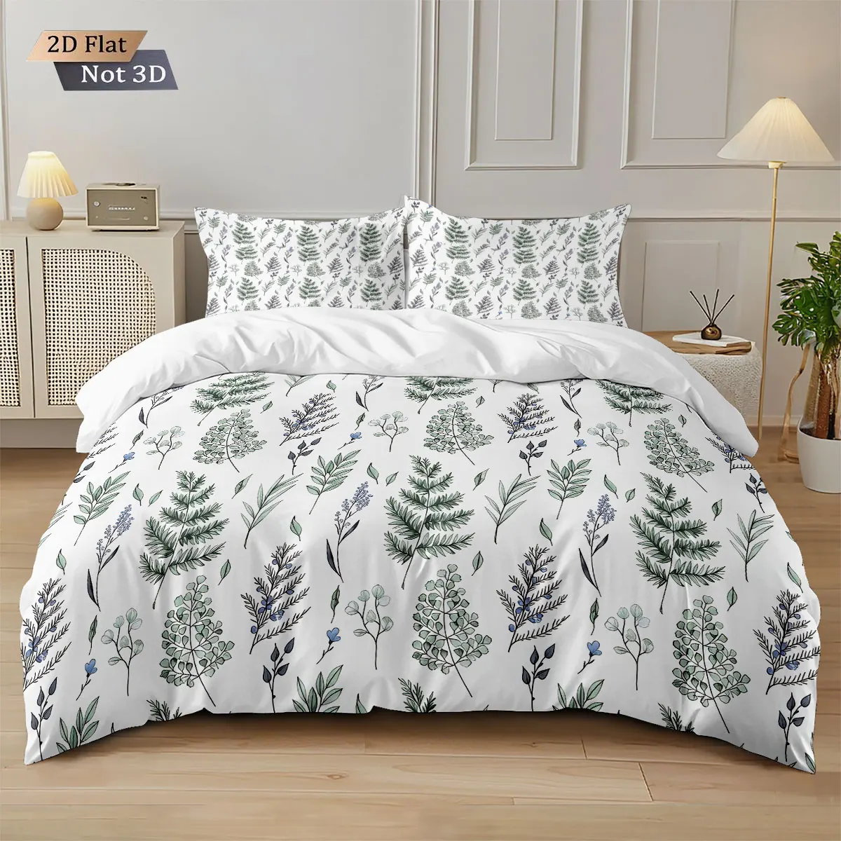 3pcs Spring Beautiful Flower And Plant Printed Down Duvet Cover Set, Multi Size Bedroom Bedding Decoration, Machine Washable