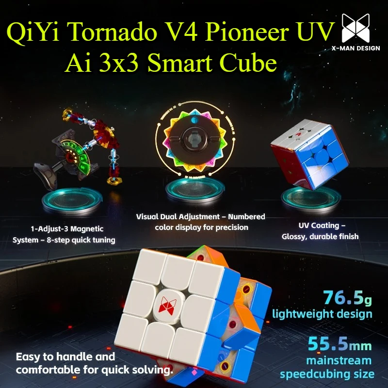 

QiYi Ai 3x3 Cube X-man Tornado V4 Smart Cube Pioneer УФ-магнитный AI Speed Cube 3x3 Игрушка для домашнего обучения Подходит для начинающих