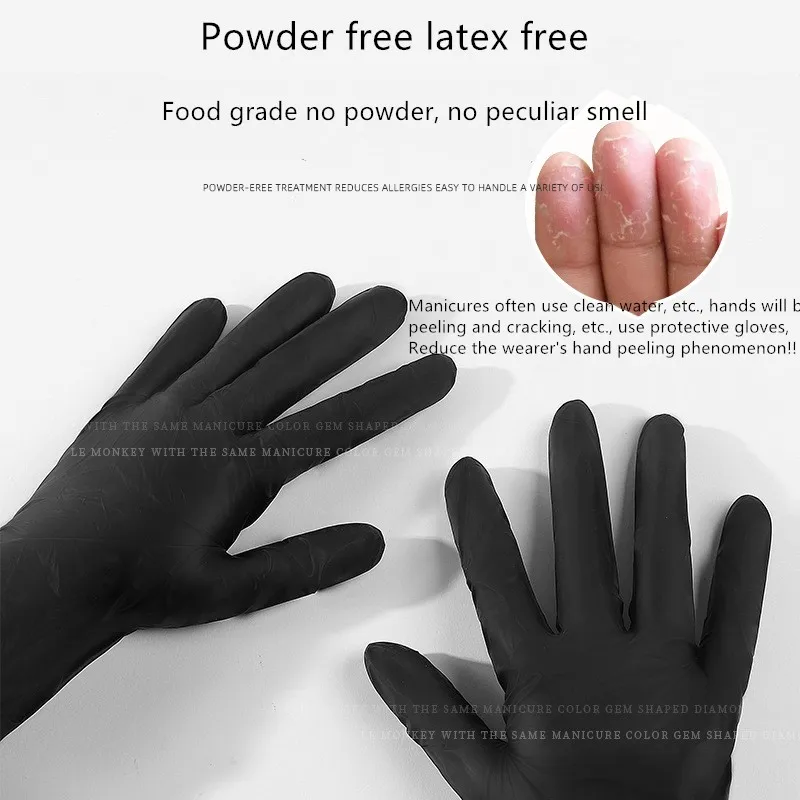 100pcs Nail Art  UV Protection Nitrile Glove Black Waterproof Allergy Free Disposable Work Safety Nail Art Gel UV LED Lamp Tool