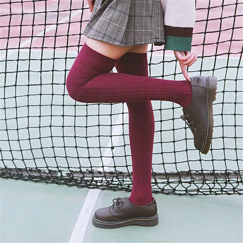 

Женские длинные носки, кашемировые женские ботинки, однотонные шерстяные чулки до бедра, узкие повседневные хлопковые носки выше колена, пушистые женские длинные гольфы